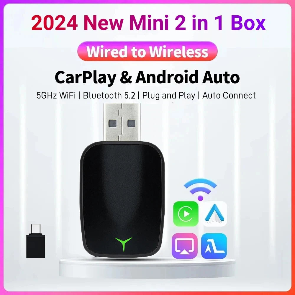Wireless CarPlay & Android Auto Adapter - Plug & Play Car Smart Box