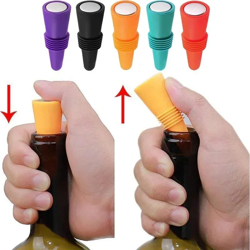 Silicone Wine & Beverage Bottle Stopper - Reusable Leak-Proof Sealer