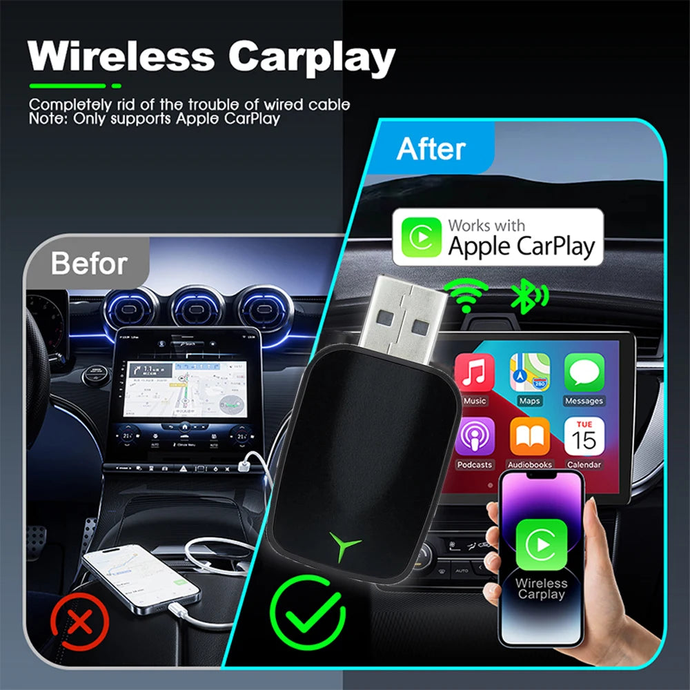 Wireless CarPlay & Android Auto Adapter - Plug & Play Car Smart Box